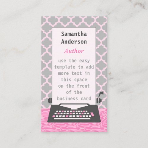 Typewriter Writer Author Modern Retro Gray Pink Business Card