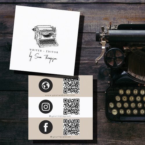 Typewriter Writer Editor QR Code Social Media Icon Square Business Card
