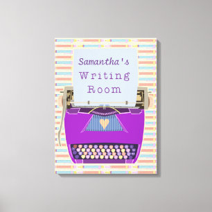 Typewriter Writing Room Author Custom Name Purple Canvas Print