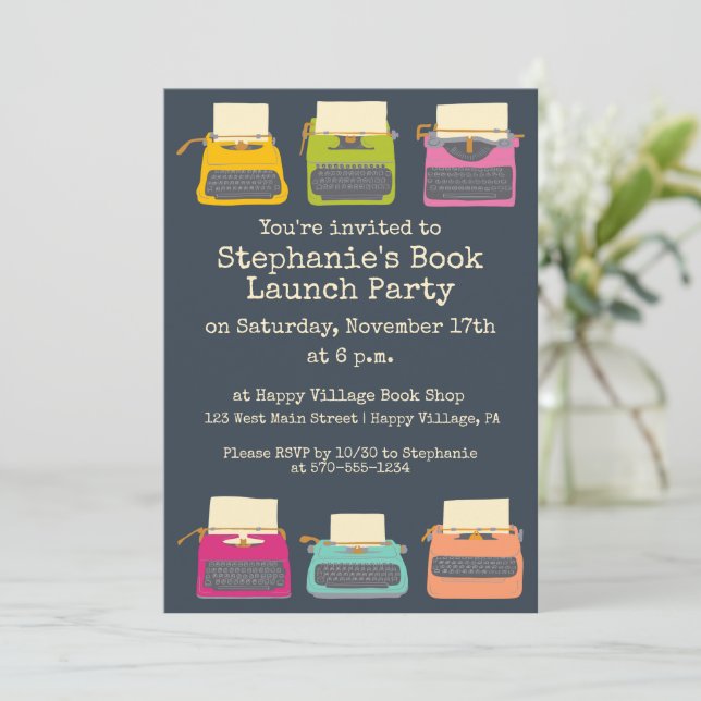 Typewriters Book Lauch, Literary Themed Party Invitation (Standing Front)