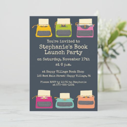 Typewriters Book Lauch Literary Themed Party Invitation