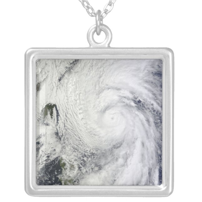 Typhoon Chaba in the Philippine Sea Silver Plated Necklace (Front)