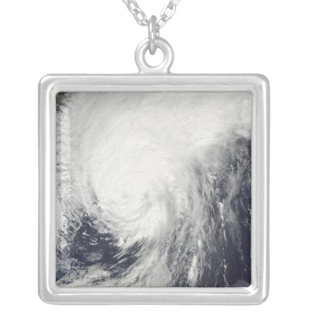 Typhoon Melor approaching Japan Silver Plated Necklace (Front)