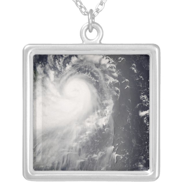 Typhoon Nuri approaching the Philippine Islands Silver Plated Necklace (Front)