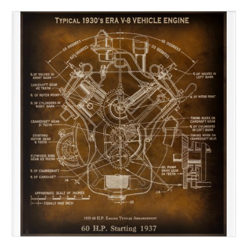 Typical 1930s ERA V_8 Motor Engine Blueprint Acrylic Print