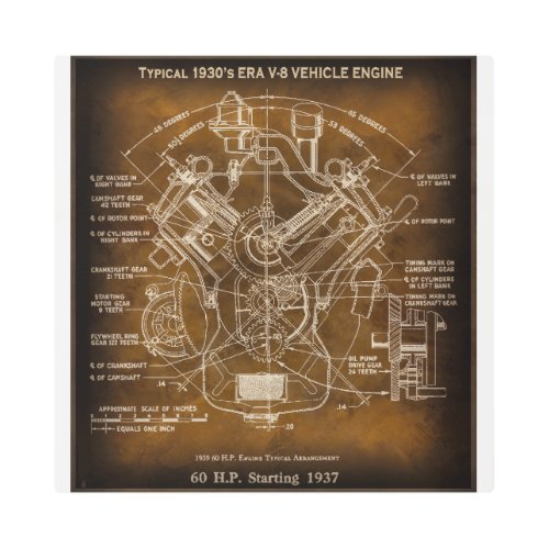 Typical 1930s ERA V_8 Motor Engine Blueprint Metal Print
