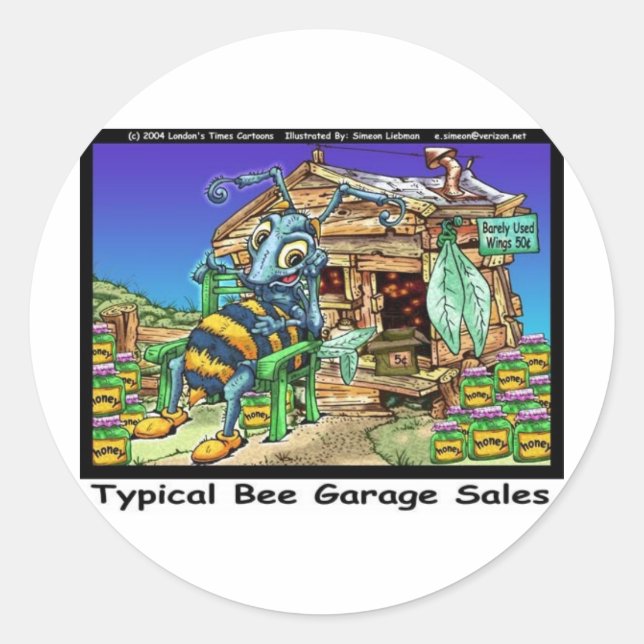 Typical Bee Garage Sales Funny Gifts & Tees Classic Round Sticker (Front)