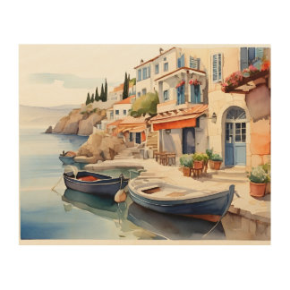 typical Greek Mediterranean Port View-Wood Wall Ar Wood Wall Art
