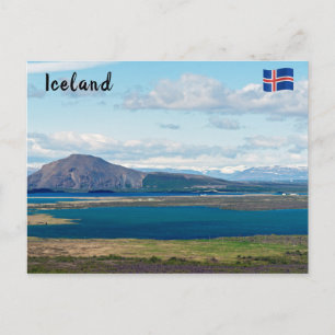 Typical Iceland morning seascape with farms Postcard