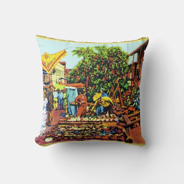 Typical of Early Los Angeles - Olvera Street Throw Pillow (Front)