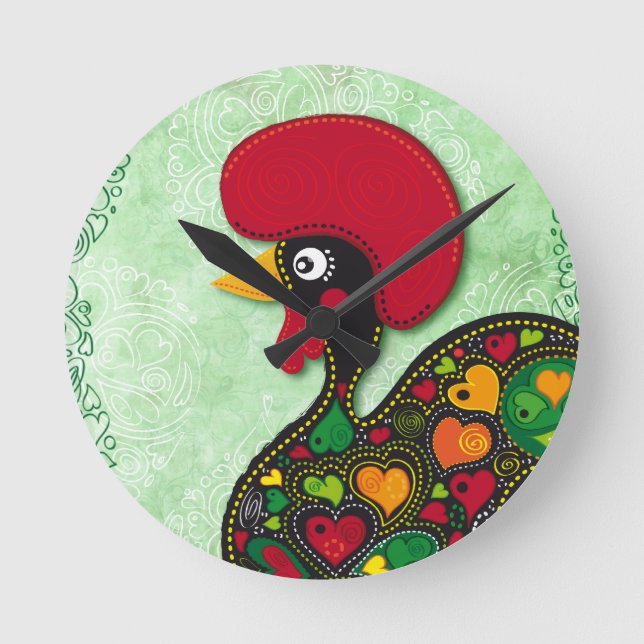 Typical Rooster of Barcelos Round Clock (Front)