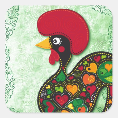 Typical Rooster of Barcelos Square Sticker