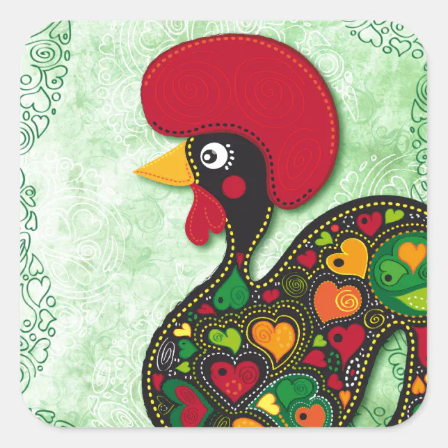 Typical Rooster of Barcelos Square Sticker | Zazzle
