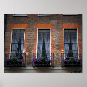 Typical Springtime London Window Flower Boxes Poster