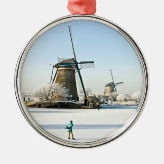 Typically dutch ice skating at Kinderdijk Holland Metal Ornament