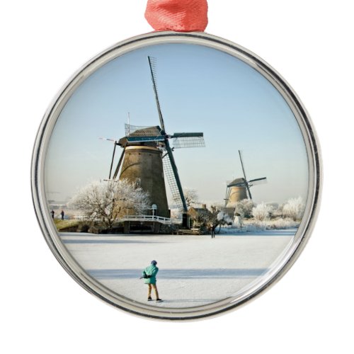 Typically dutch ice skating  at Kinderdijk Holland Metal Ornament