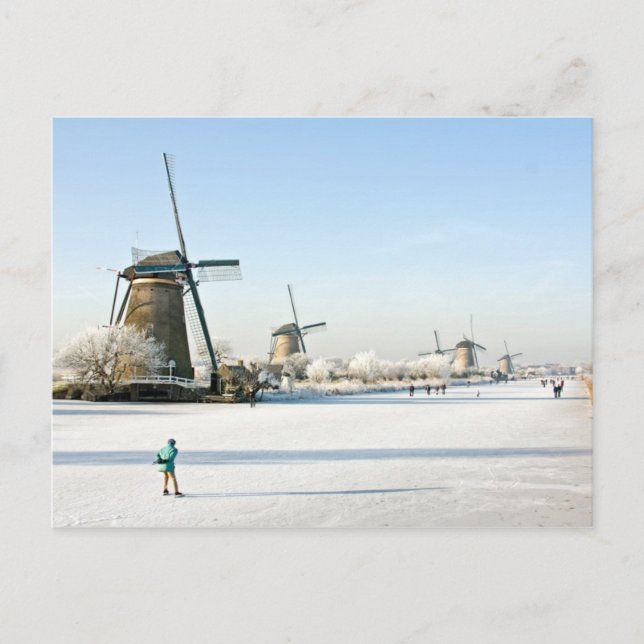 Typically dutch ice skating  at Kinderdijk Holland Postcard (Front)