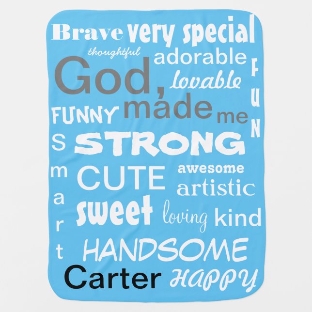 Typographic ART Design, Personalize for a Boy Baby Blanket (Front)