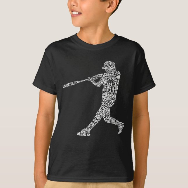 Typographic Baseball Softball Player Kids Tee (Front)