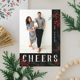 Typographic Botanicals Photo Cheers Holiday Card