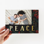 Typographic Botanicals Photo Peace Foil Holiday Card<br><div class="desc">Completely customizable in every way possible, this new holiday card collection features our original hand-painted winter berries and foliage artwork. Bold modern greetings intertwined between the artwork makes a whimsical typographic statement that stands out. This collection includes multiple photo and collage options to fit your photo preferences. The back of...</div>