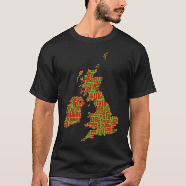 Typographic British Isles - Green and Red T-Shirt (Front)