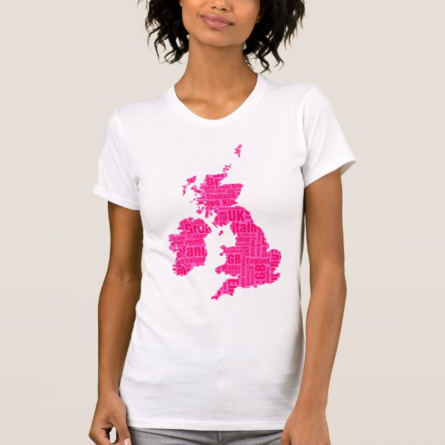 Typographic British Isles - Shades of Pink T-Shirt (Front)