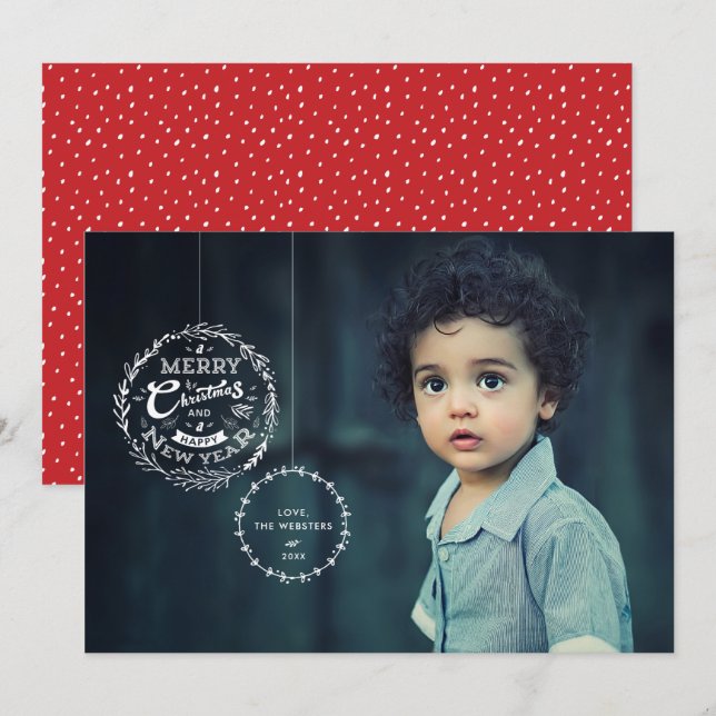 Typographic Christmas Ornament Holiday Card (Front/Back)