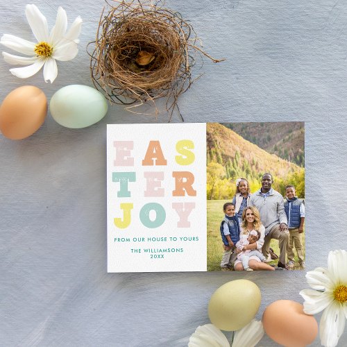 Typographic Easter Joy Modern Pastels Photo Holiday Card