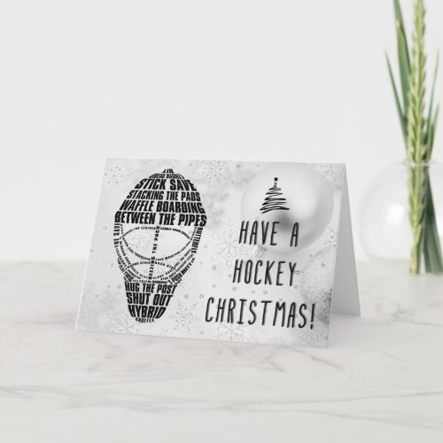 Typographic Goalie Mask Hockey Christmas Card