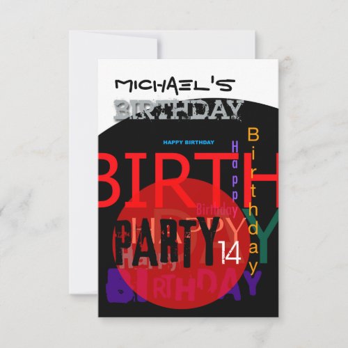 Typographic Happy 14th Birthday Party Invitation