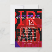 Typographic Happy 14th Birthday Party Invitation (Back)
