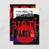 Typographic Happy 14th Birthday Party Invitation (Front/Back)