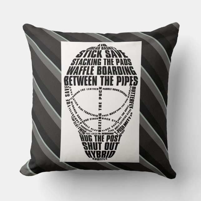 Typographic Hockey Goalie Mask Throw Pillow (Front)