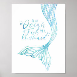 Typographic I&#39;m a Mermaid Watercolor Mermaid Tail Poster