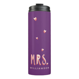Typographic Mrs Purple & Pink Trendy Girly Hearts Thermal Tumbler