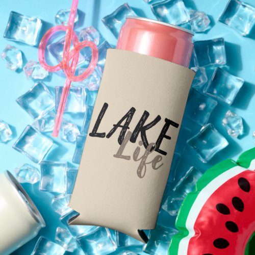 Typographic nautical LAKE LIFE  Seltzer Can Cooler