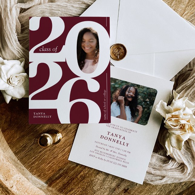 Typographic Photo Burgundy Graduation Party Invitation (Creator Uploaded)