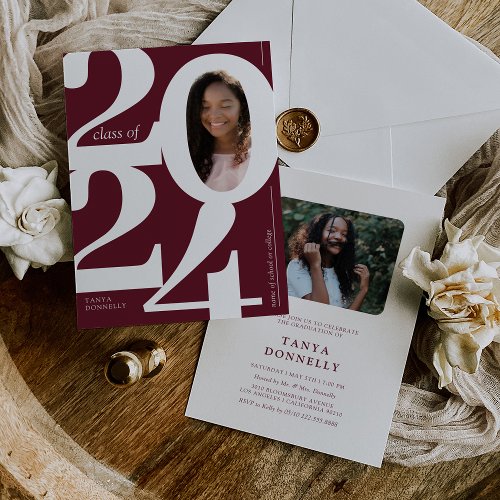 Typographic Photo Burgundy Graduation Party Invitation