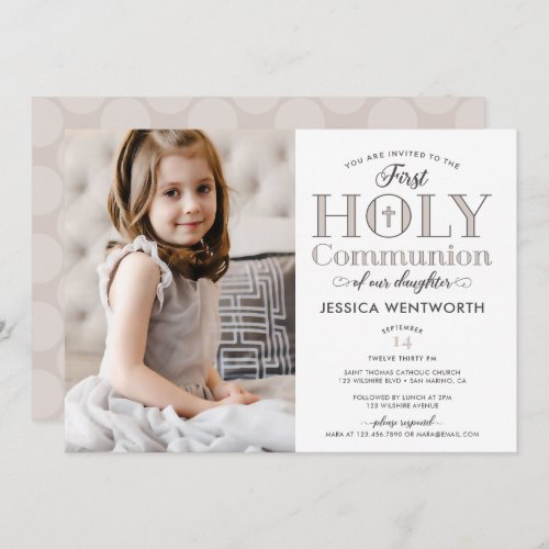 Typographic Photo First Holy Communion Daughter Invitation