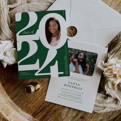 Typographic Photo Green Graduation Party Invitation