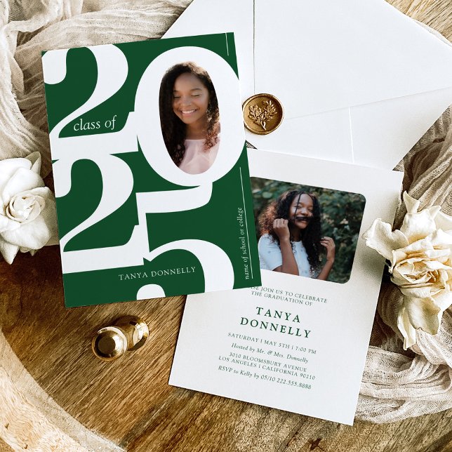 Typographic Photo Green Graduation Party Invitation (Creator Uploaded)