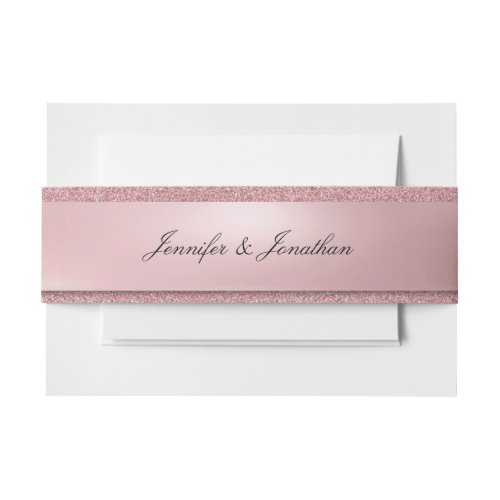 Typographic Script Text Modern Classy Rose Gold Invitation Belly Band