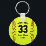Typographic Softball Team Keychain<br><div class="desc">Softball. Clipart softball theme. Customizable. Black text. Enter the player's name,  number,  team name and year.  Ideal gift for friends and family. Art by José Ricardo</div>