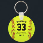 Typographic Softball Team Keychain<br><div class="desc">Softball. Clipart softball theme. Customizable. Black text. Enter the player's name,  number,  team name and year.  Ideal gift for friends and family. Art by José Ricardo</div>