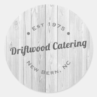 Typographic White Wood Classic Round Sticker