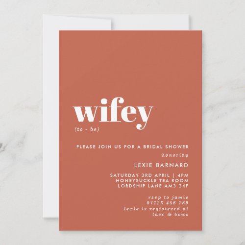 Typographic Wifey To Be Earth Tone Bridal Shower Invitation