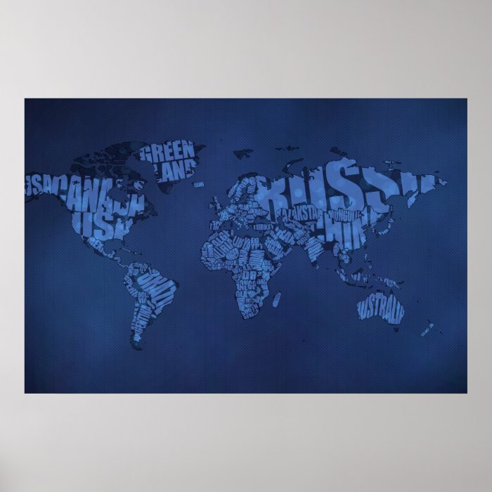 Typographic World Map (Dark) Poster