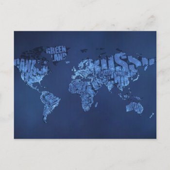 Typographic World Map (night) Postcard by vladstudio at Zazzle