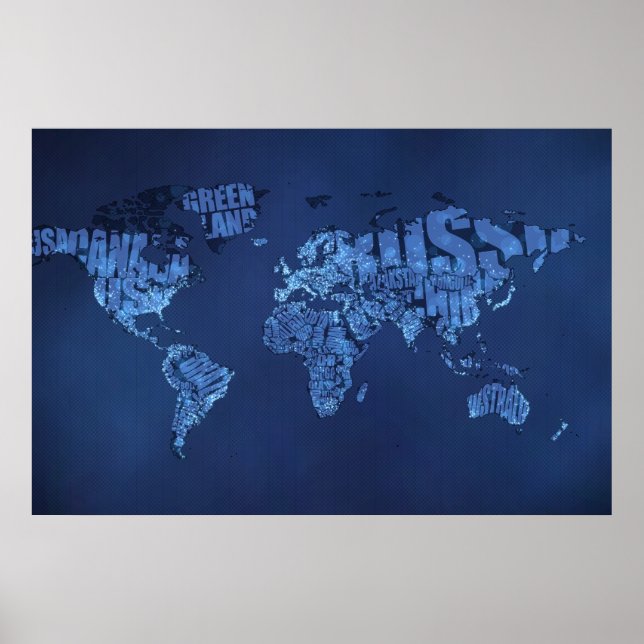 Typographic World Map (Night) Poster (Front)